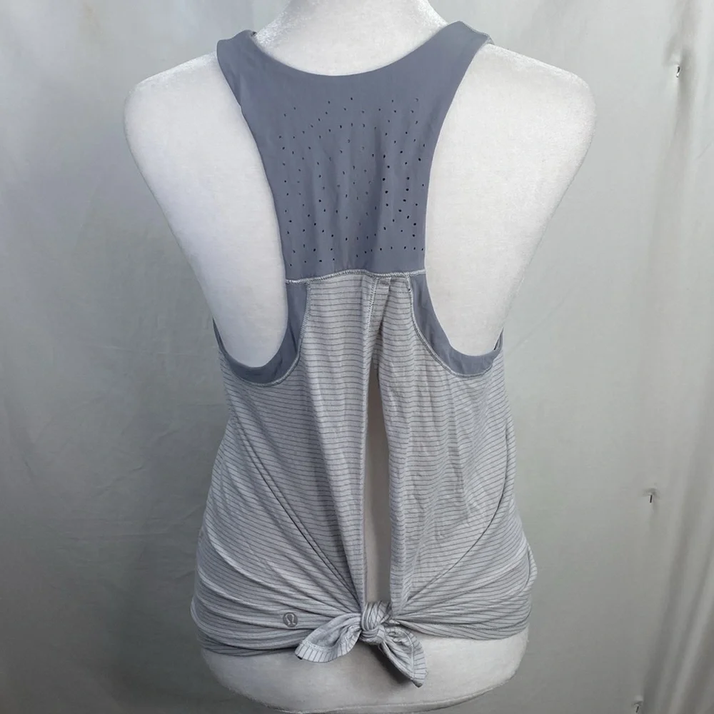 Lululemon Small Gray with Blue/Gray Split Back Running Yoga Fitness Tank Top.